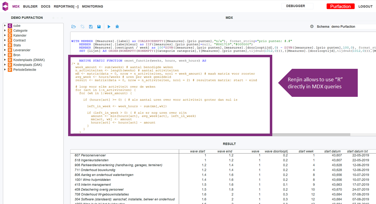 Screenshot of editing R code in icCube