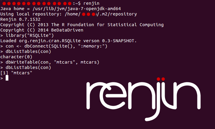 A sample session using RSQLite in Renjin